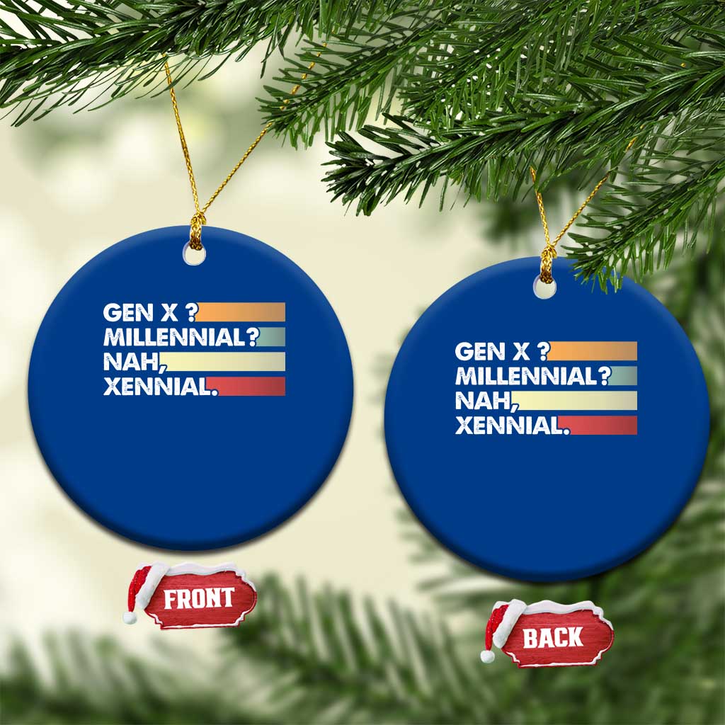 Gen X Millennial Nah Xennial Ceramic Ornament Retro Sunset Striped Typography Graphic