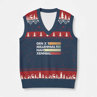 Gen X Millennial Nah Xennial V-Neck Knit Sweater Vest Retro Sunset Striped Typography Graphic