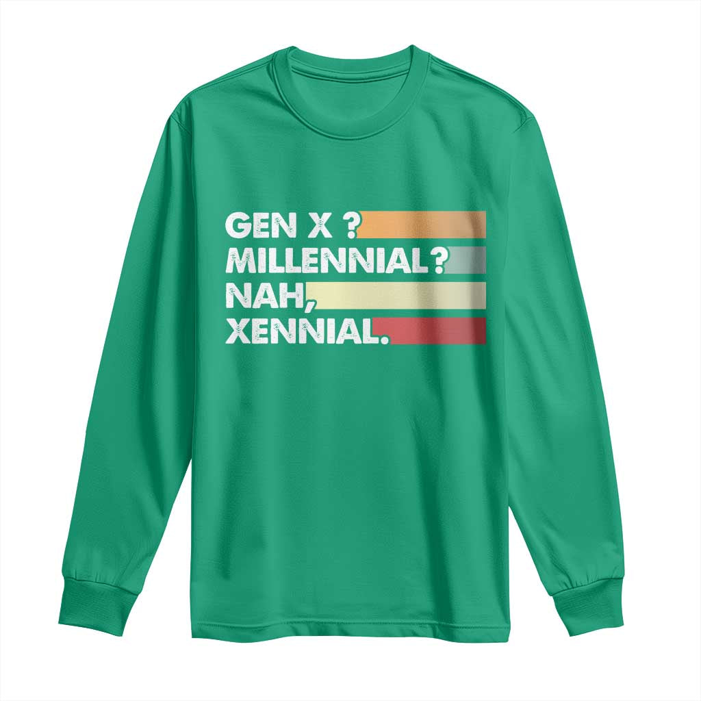 Gen X Millennial Nah Xennial Long Sleeve Shirt Retro Sunset Striped Typography Graphic