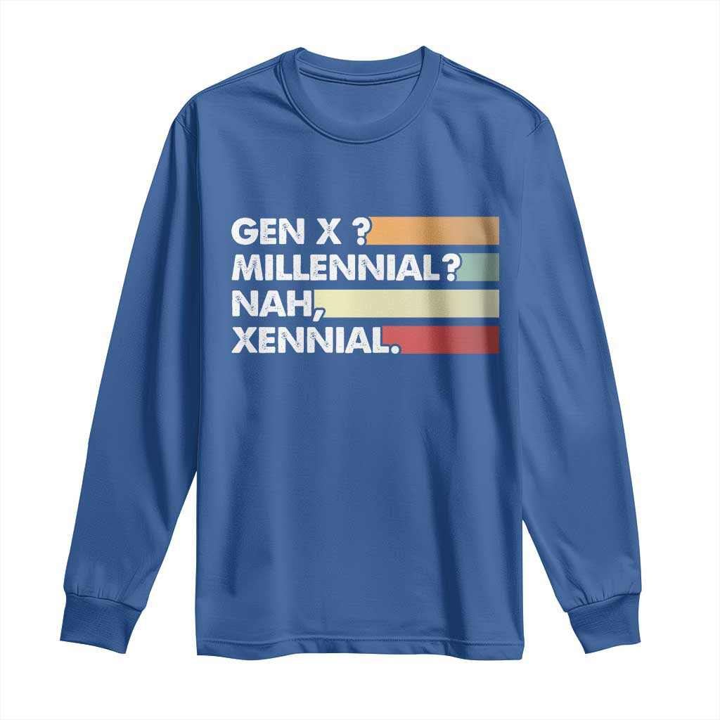 Gen X Millennial Nah Xennial Long Sleeve Shirt Retro Sunset Striped Typography Graphic