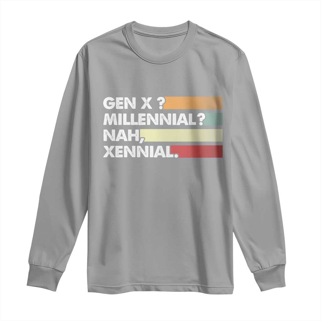 Gen X Millennial Nah Xennial Long Sleeve Shirt Retro Sunset Striped Typography Graphic