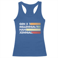 Gen X Millennial Nah Xennial Racerback Tank Top Retro Sunset Striped Typography Graphic