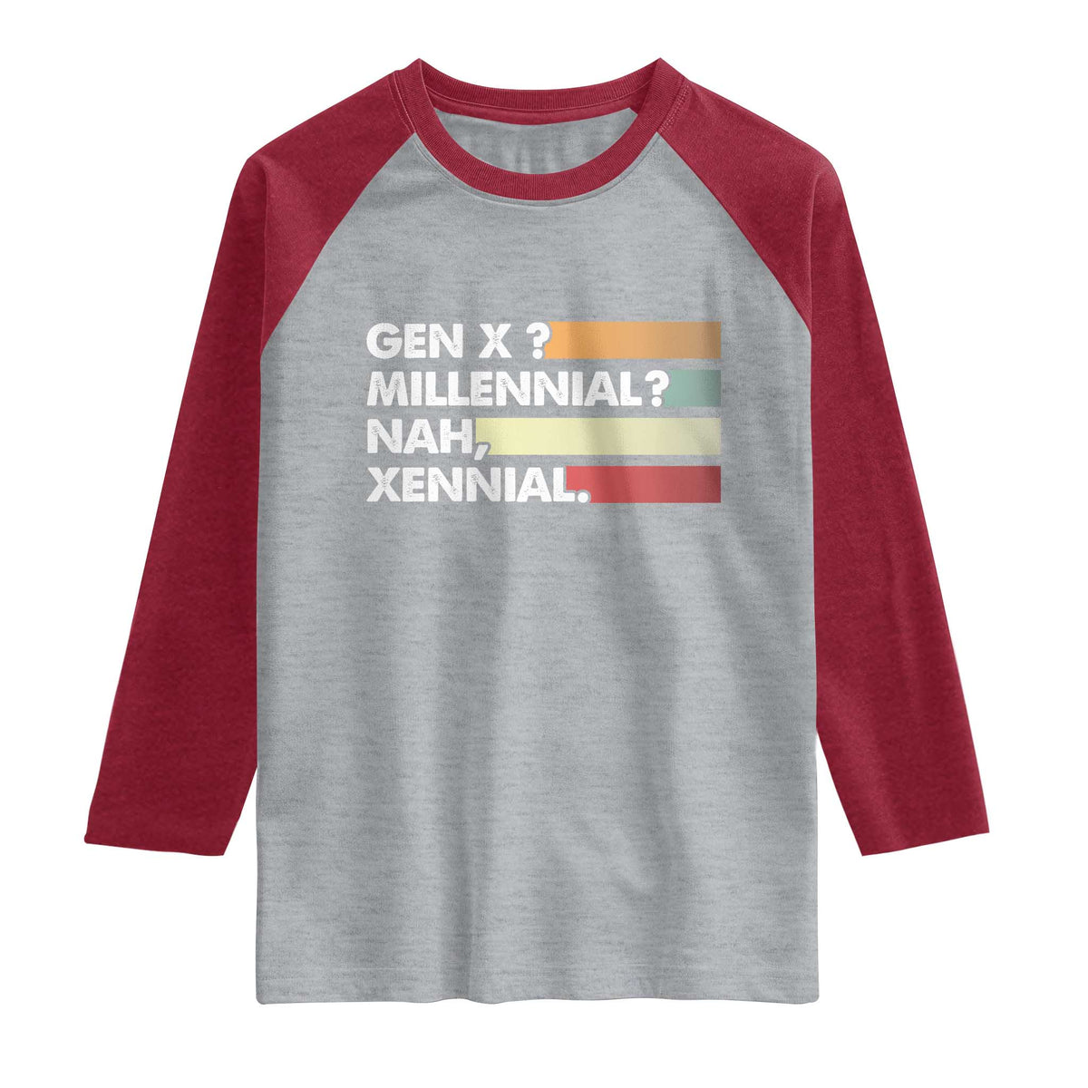 Gen X Millennial Nah Xennial Raglan Shirt Retro Sunset Striped Typography Graphic