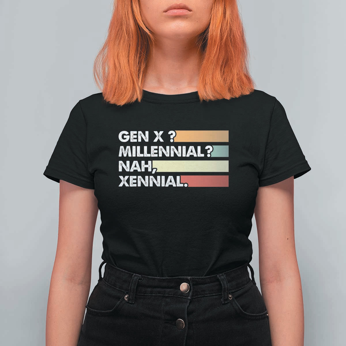 Gen X Millennial Nah Xennial T Shirt For Women Retro Sunset Striped Typography Graphic