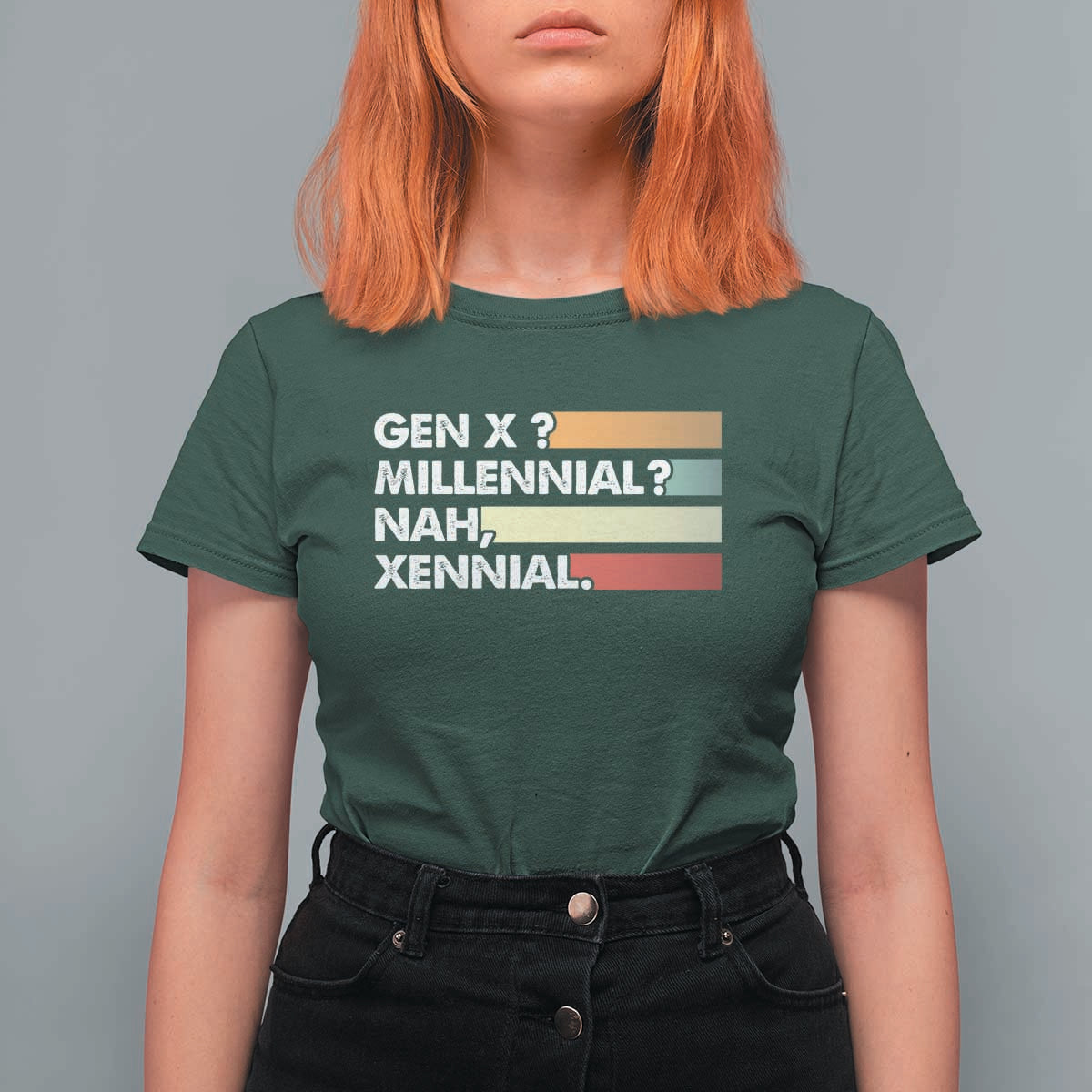Gen X Millennial Nah Xennial T Shirt For Women Retro Sunset Striped Typography Graphic