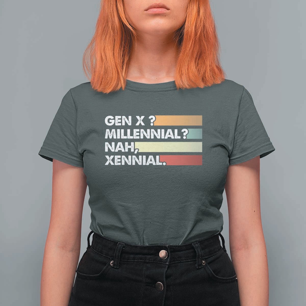 Gen X Millennial Nah Xennial T Shirt For Women Retro Sunset Striped Typography Graphic