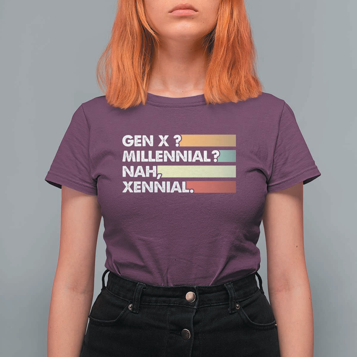 Gen X Millennial Nah Xennial T Shirt For Women Retro Sunset Striped Typography Graphic