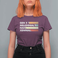 Gen X Millennial Nah Xennial T Shirt For Women Retro Sunset Striped Typography Graphic