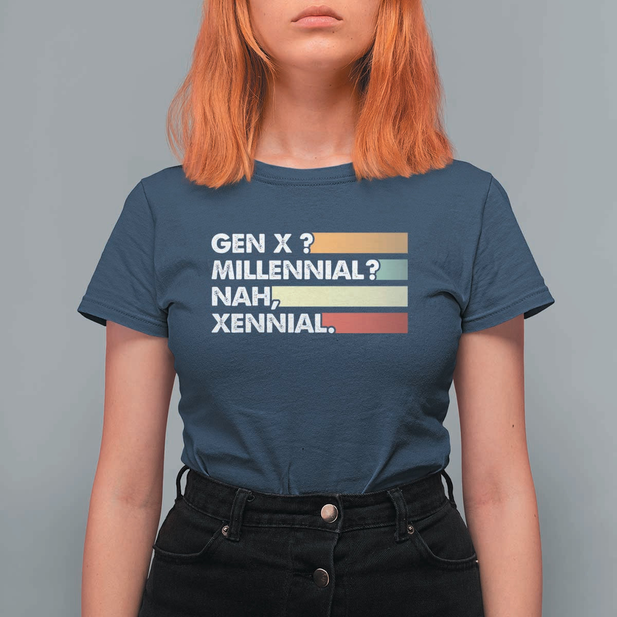 Gen X Millennial Nah Xennial T Shirt For Women Retro Sunset Striped Typography Graphic
