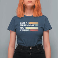 Gen X Millennial Nah Xennial T Shirt For Women Retro Sunset Striped Typography Graphic