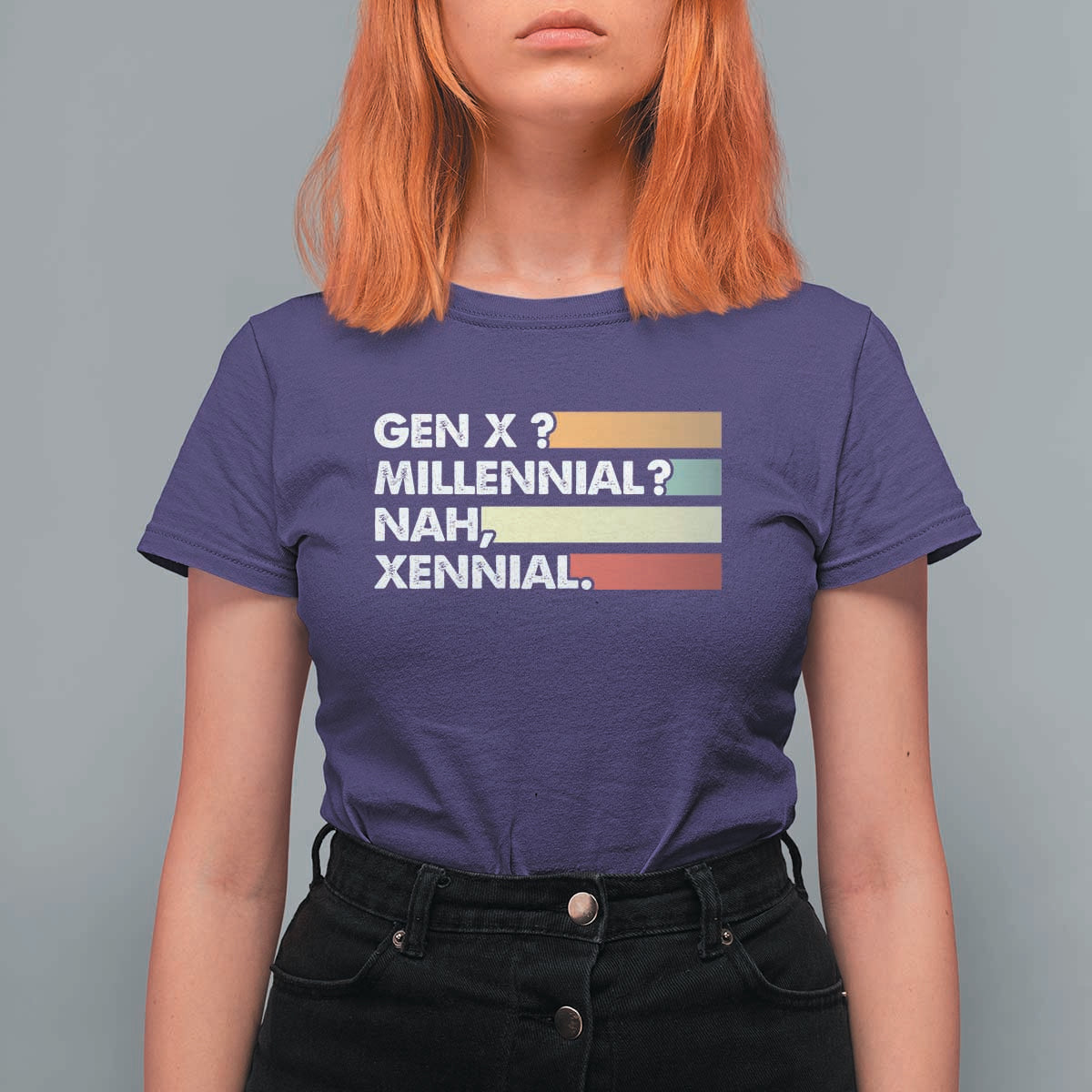 Gen X Millennial Nah Xennial T Shirt For Women Retro Sunset Striped Typography Graphic