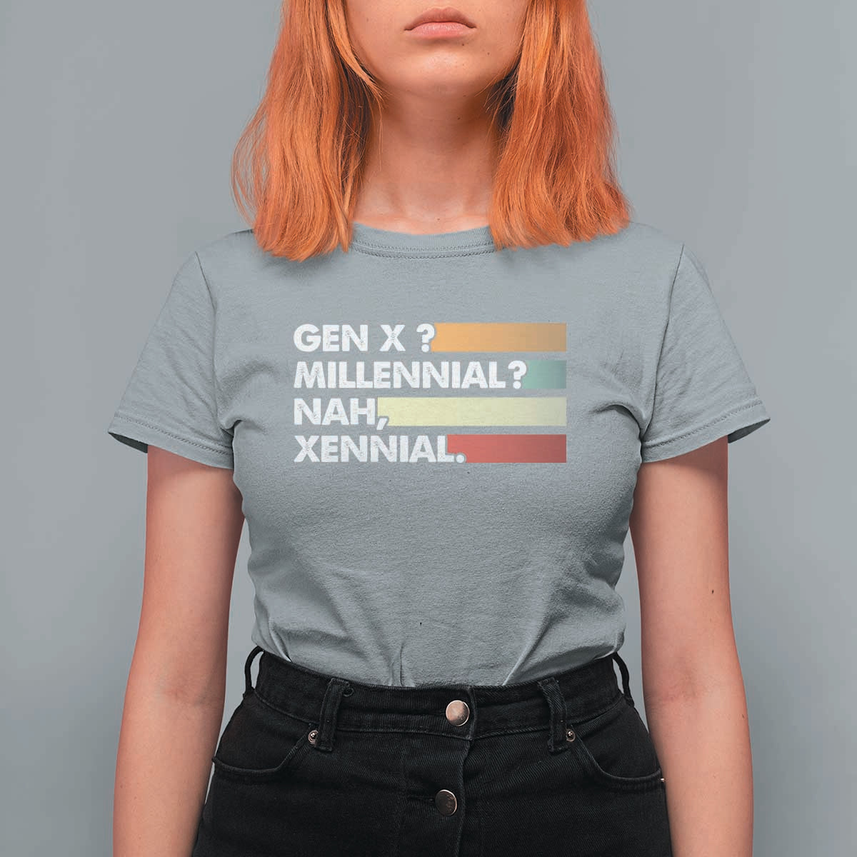 Gen X Millennial Nah Xennial T Shirt For Women Retro Sunset Striped Typography Graphic