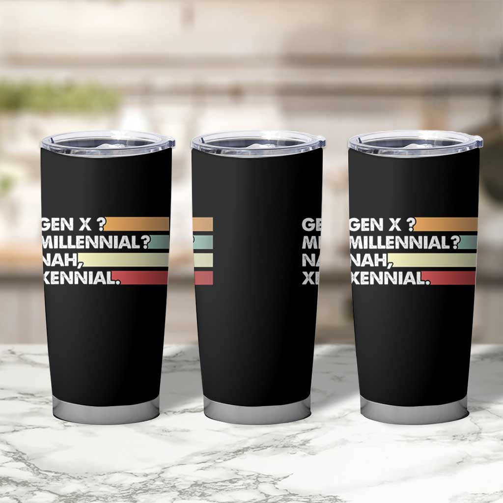 Gen X Millennial Nah Xennial Tumbler Cup Retro Sunset Striped Typography Graphic