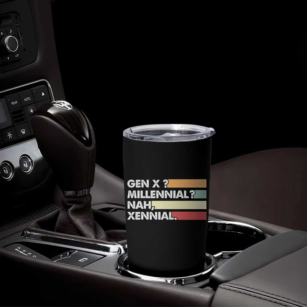 Gen X Millennial Nah Xennial Tumbler Cup Retro Sunset Striped Typography Graphic