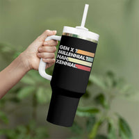 Gen X Millennial Nah Xennial Tumbler With Handle Retro Sunset Striped Typography Graphic