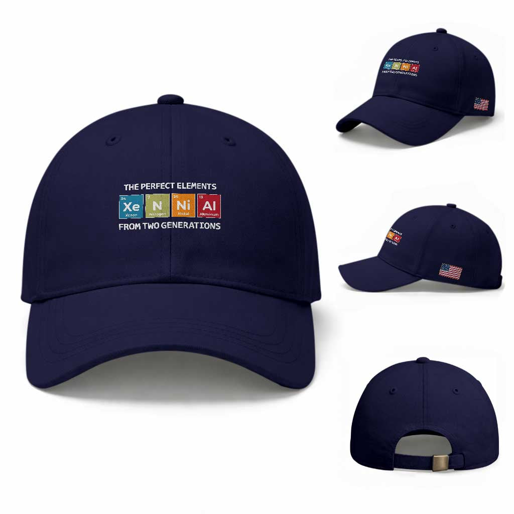 Xennial The Perfect Elements From Two Generations Baseball Cap Periodic Table Science Graphic