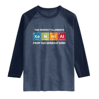 Xennial The Perfect Elements From Two Generations Raglan Shirt Periodic Table Science Graphic