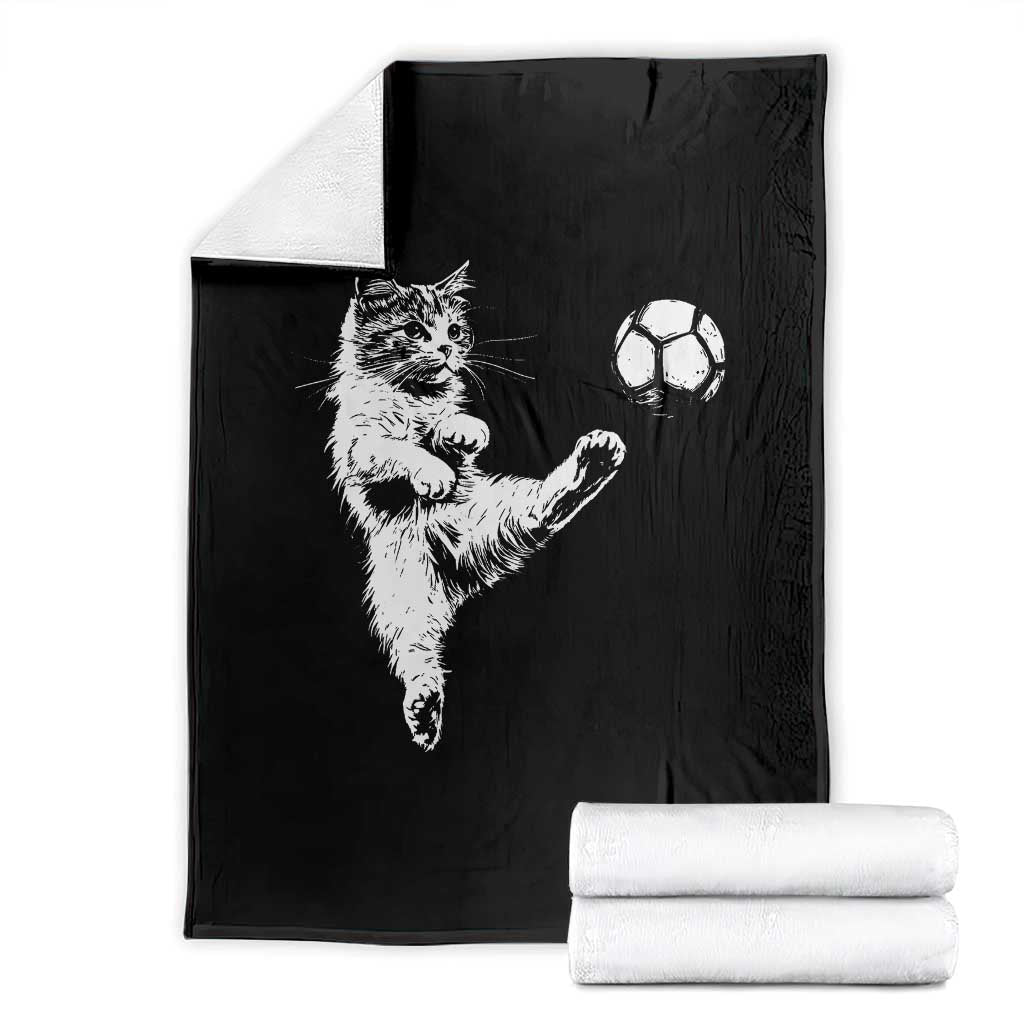 Vintage Sketch Soccer Cat Graphic Throw Blanket Kitten Kicking Football Sports Lover