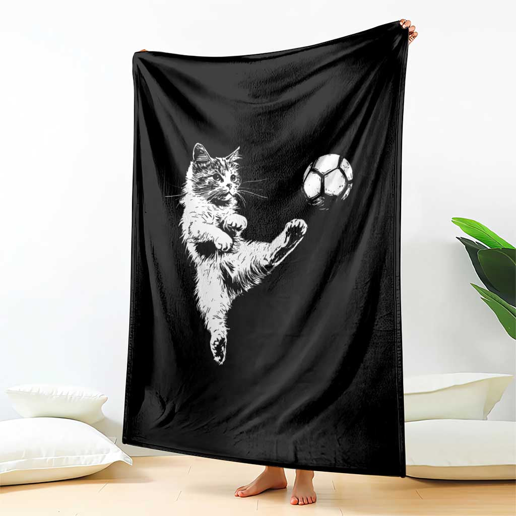 Vintage Sketch Soccer Cat Graphic Throw Blanket Kitten Kicking Football Sports Lover