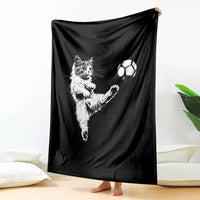 Vintage Sketch Soccer Cat Graphic Throw Blanket Kitten Kicking Football Sports Lover