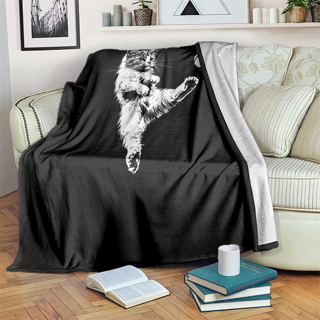 Vintage Sketch Soccer Cat Graphic Throw Blanket Kitten Kicking Football Sports Lover