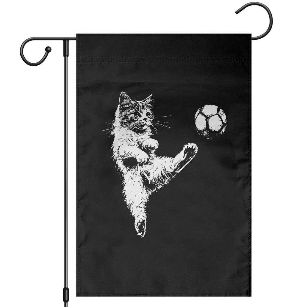 Vintage Sketch Soccer Cat Graphic Garden Flag Kitten Kicking Football Sports Lover