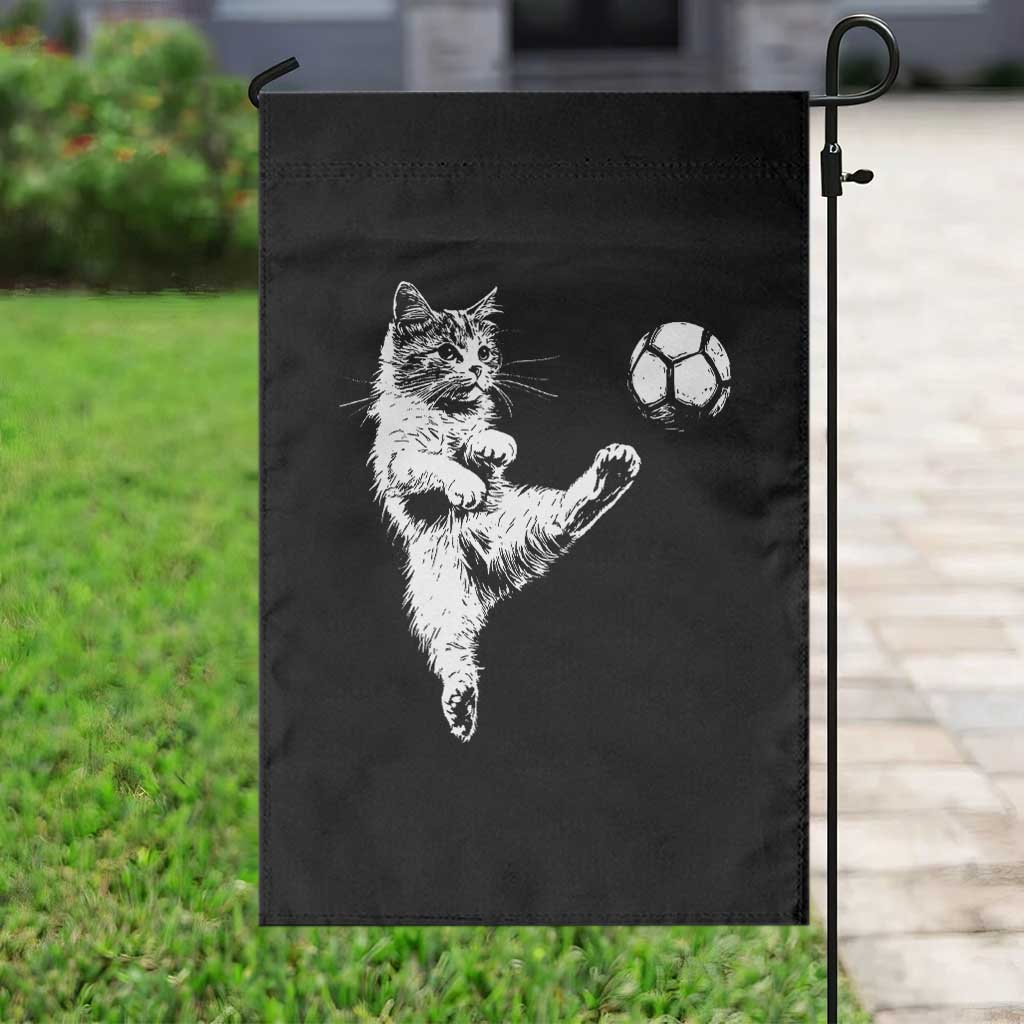 Vintage Sketch Soccer Cat Graphic Garden Flag Kitten Kicking Football Sports Lover