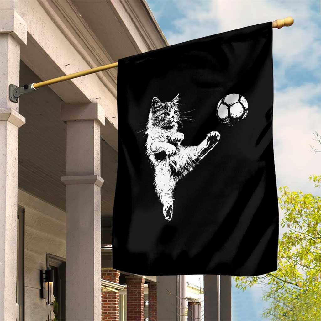 Vintage Sketch Soccer Cat Graphic Garden Flag Kitten Kicking Football Sports Lover