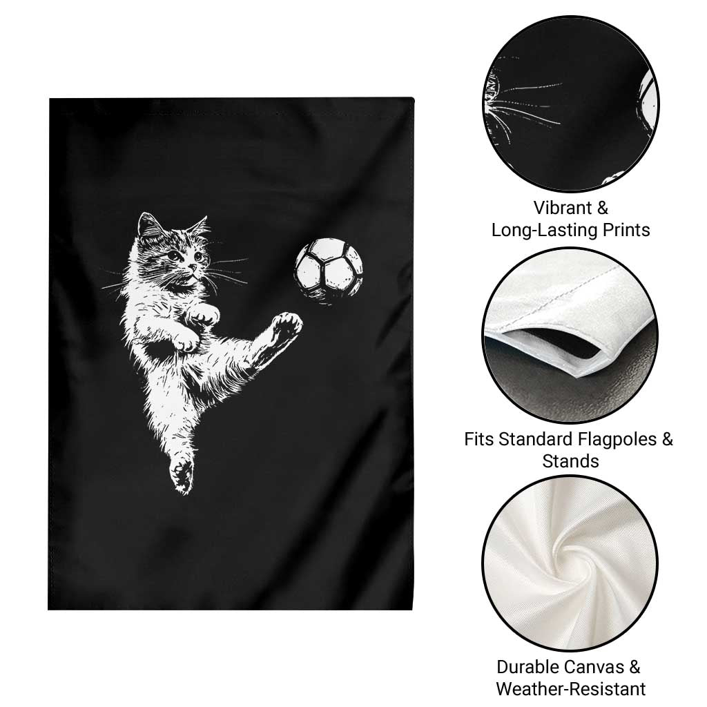 Vintage Sketch Soccer Cat Graphic Garden Flag Kitten Kicking Football Sports Lover