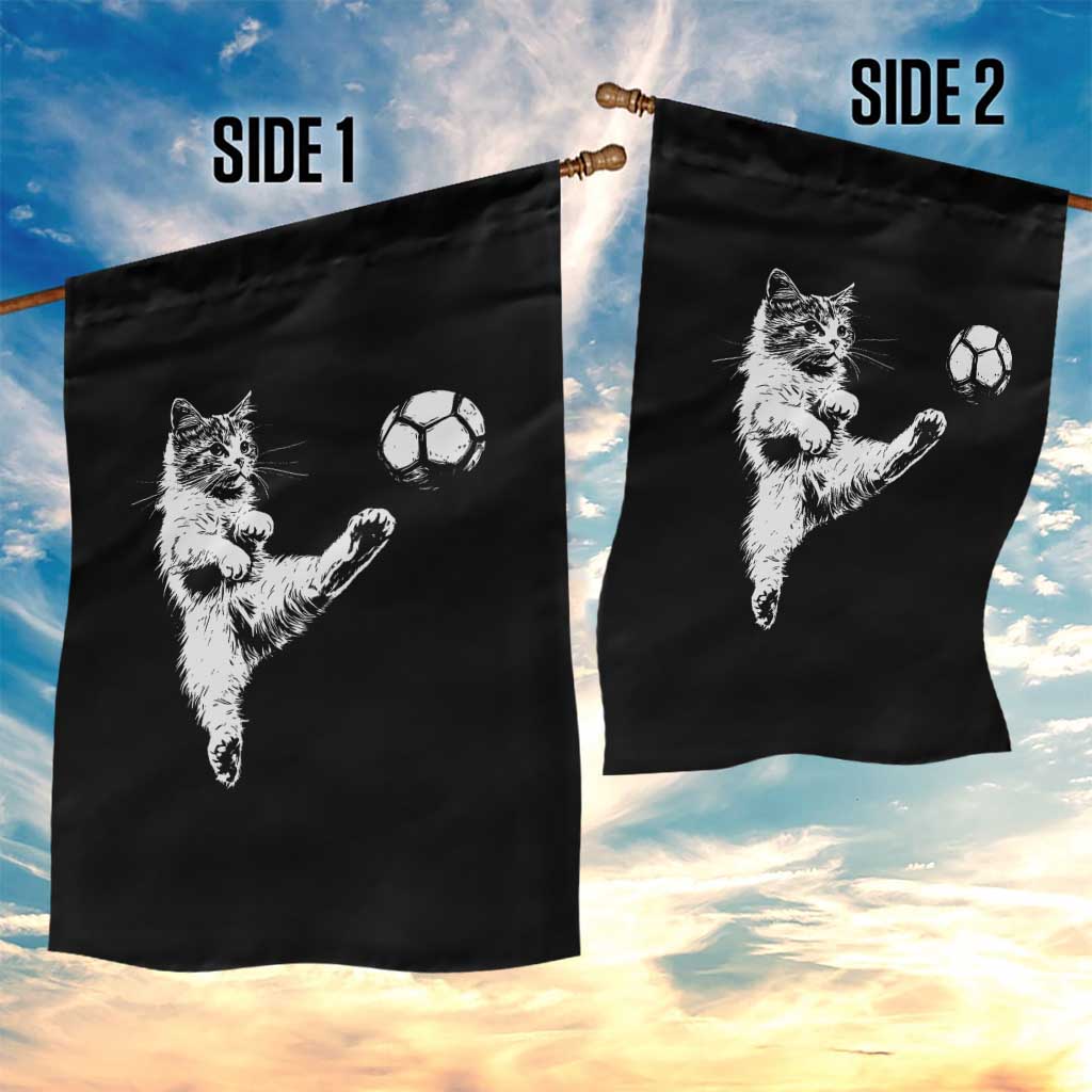 Vintage Sketch Soccer Cat Graphic Garden Flag Kitten Kicking Football Sports Lover