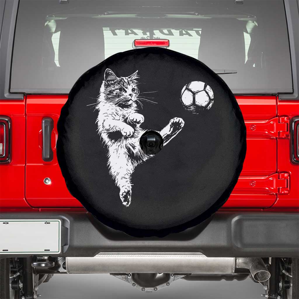 Vintage Sketch Soccer Cat Graphic Spare Tire Cover Kitten Kicking Football Sports Lover