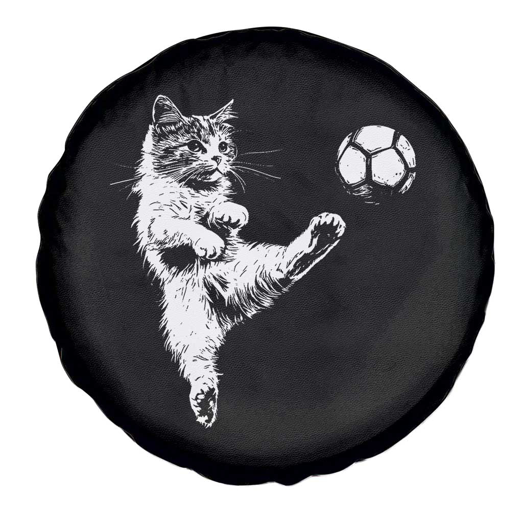 Vintage Sketch Soccer Cat Graphic Spare Tire Cover Kitten Kicking Football Sports Lover