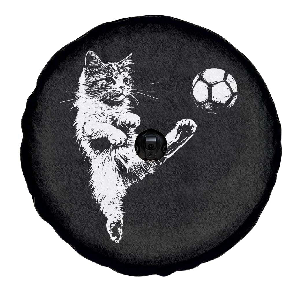 Vintage Sketch Soccer Cat Graphic Spare Tire Cover Kitten Kicking Football Sports Lover