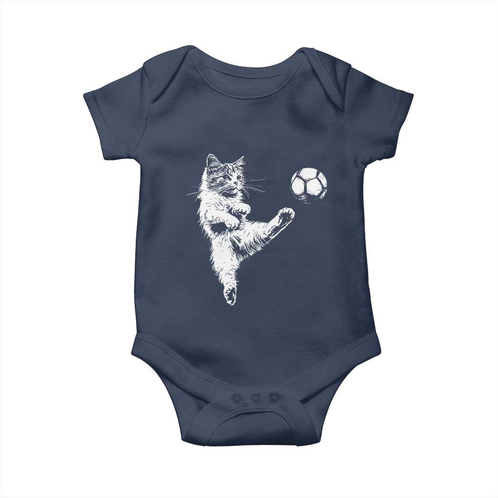 Vintage Sketch Soccer Cat Graphic Baby Onesie Kitten Kicking Football Sports Lover