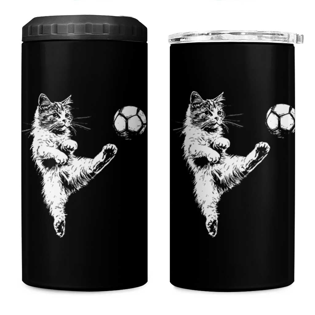 Vintage Sketch Soccer Cat Graphic 4 in 1 Can Cooler Tumbler Kitten Kicking Football Sports Lover