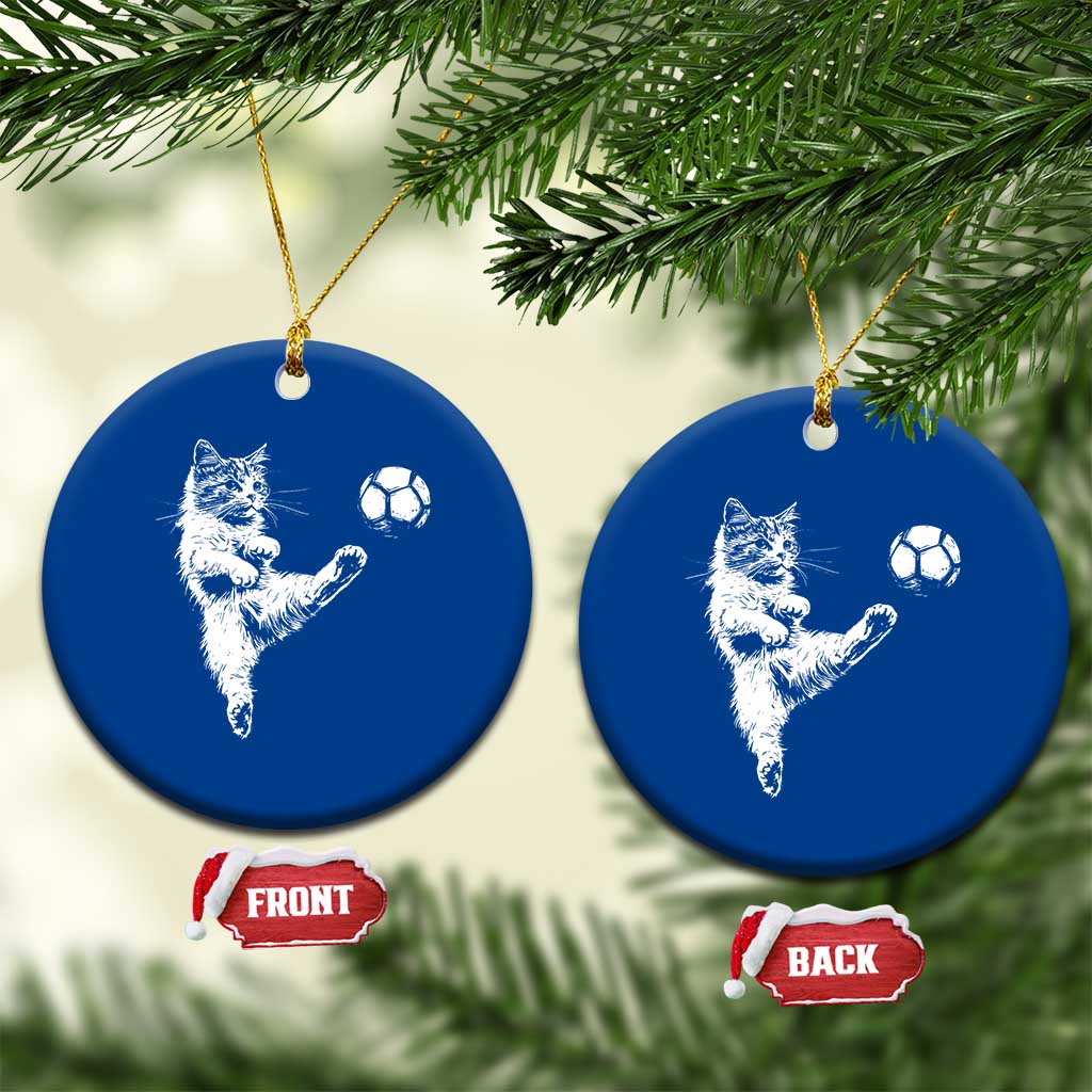 Vintage Sketch Soccer Cat Graphic Ceramic Ornament Kitten Kicking Football Sports Lover