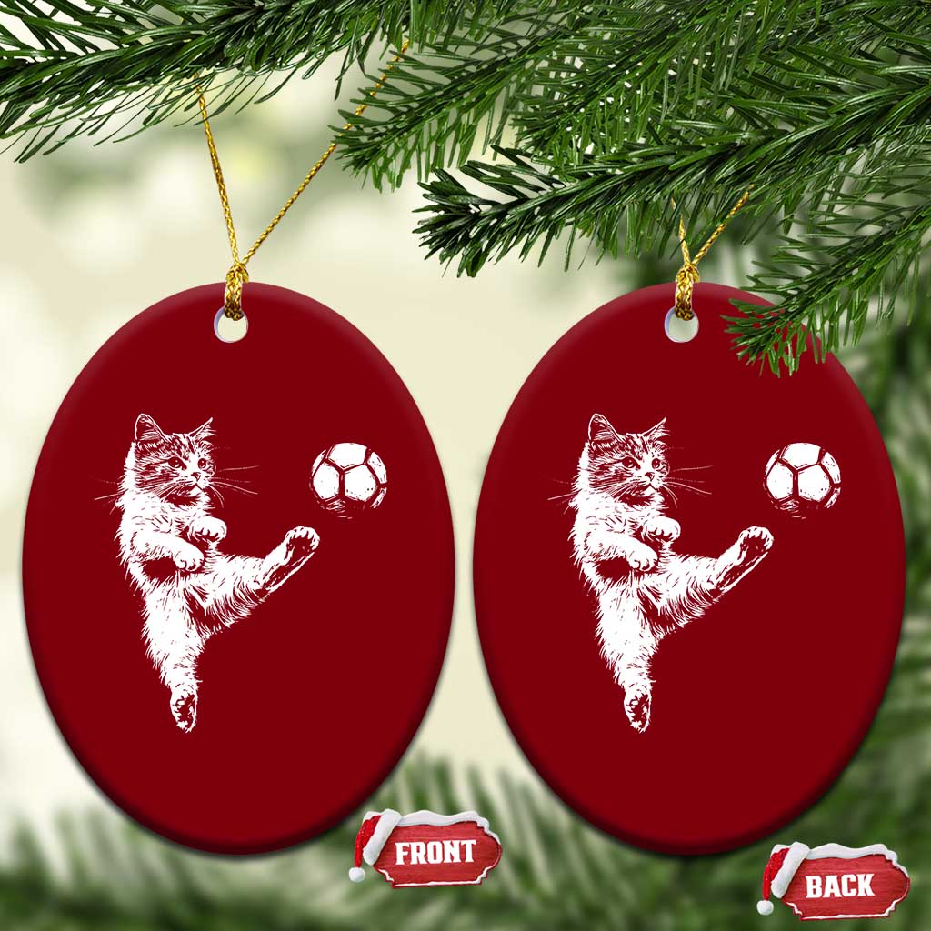 Vintage Sketch Soccer Cat Graphic Ceramic Ornament Kitten Kicking Football Sports Lover