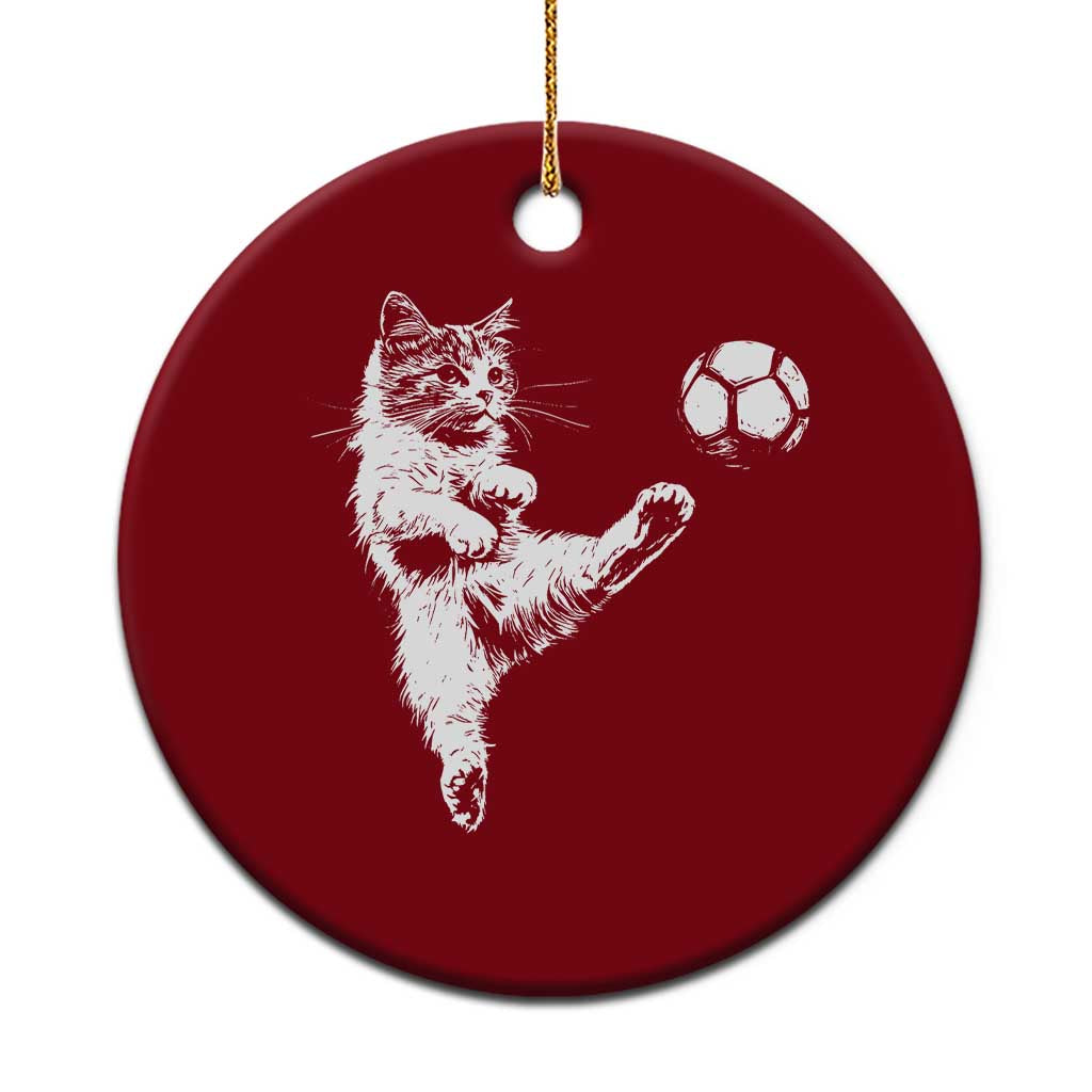 Vintage Sketch Soccer Cat Graphic Ceramic Ornament Kitten Kicking Football Sports Lover