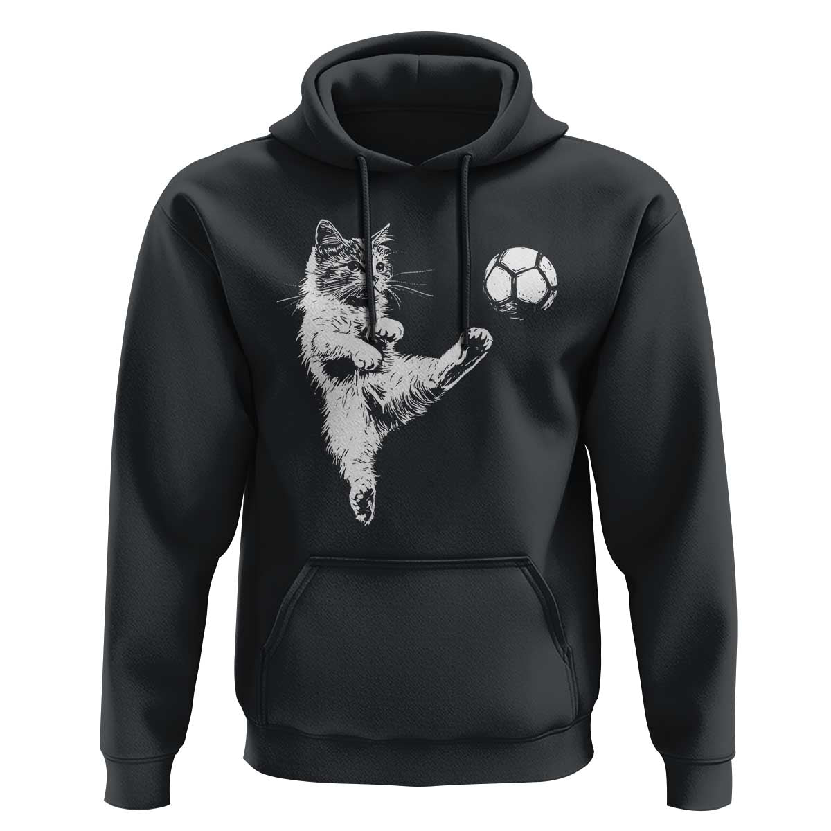 Vintage Sketch Soccer Cat Graphic Hoodie Kitten Kicking Football Sports Lover