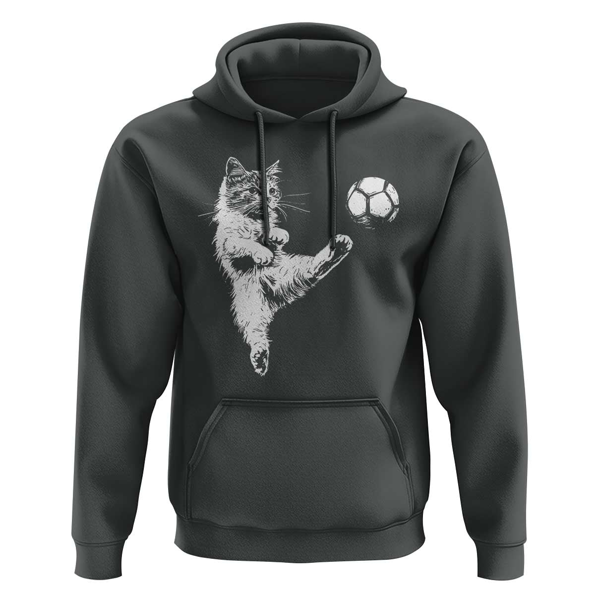 Vintage Sketch Soccer Cat Graphic Hoodie Kitten Kicking Football Sports Lover