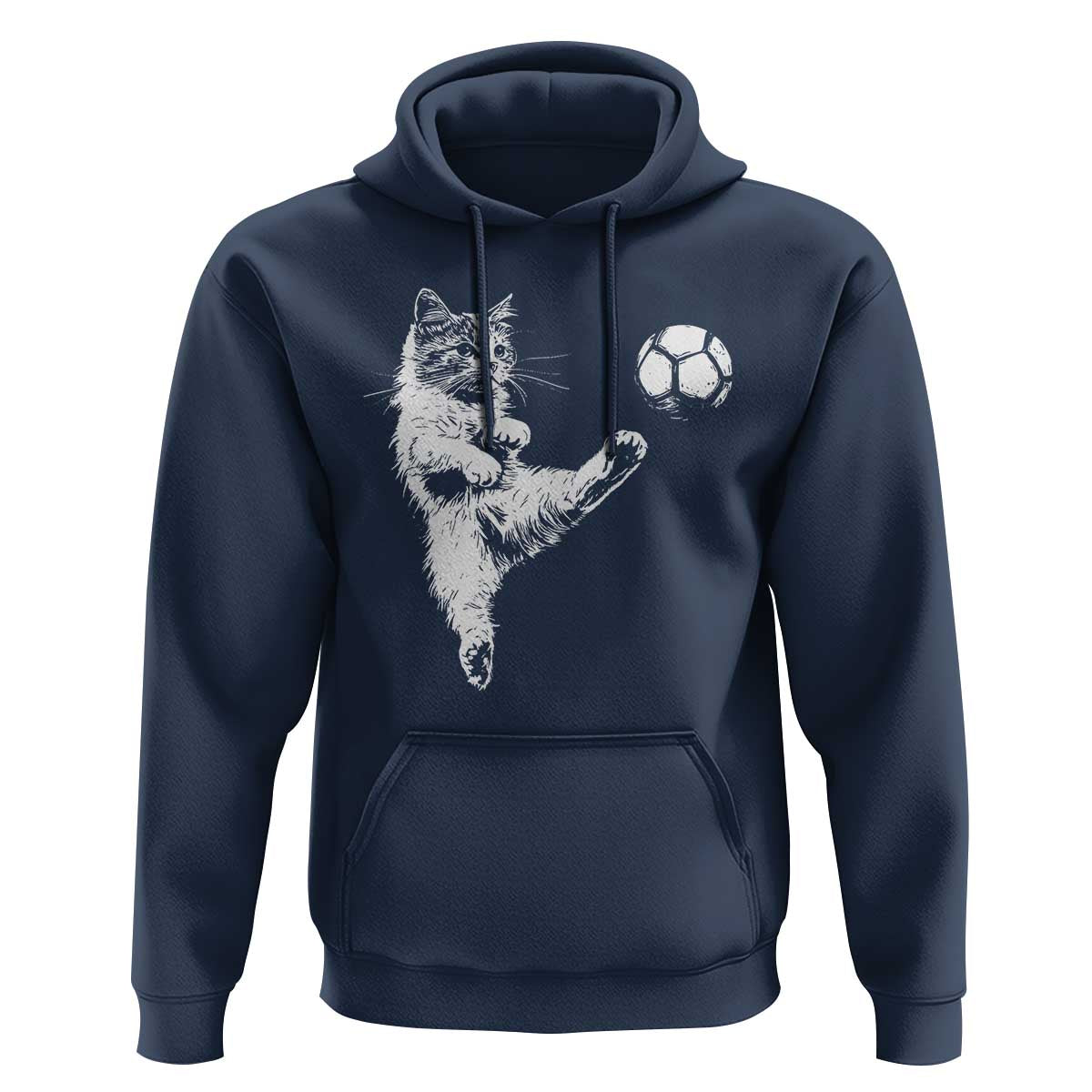Vintage Sketch Soccer Cat Graphic Hoodie Kitten Kicking Football Sports Lover