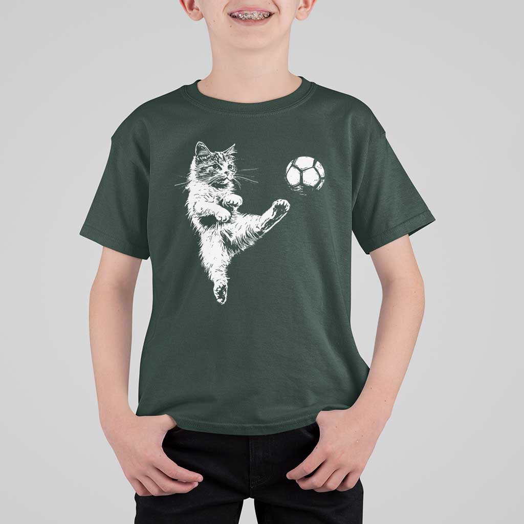 Vintage Sketch Soccer Cat Graphic T Shirt For Kid Kitten Kicking Football Sports Lover