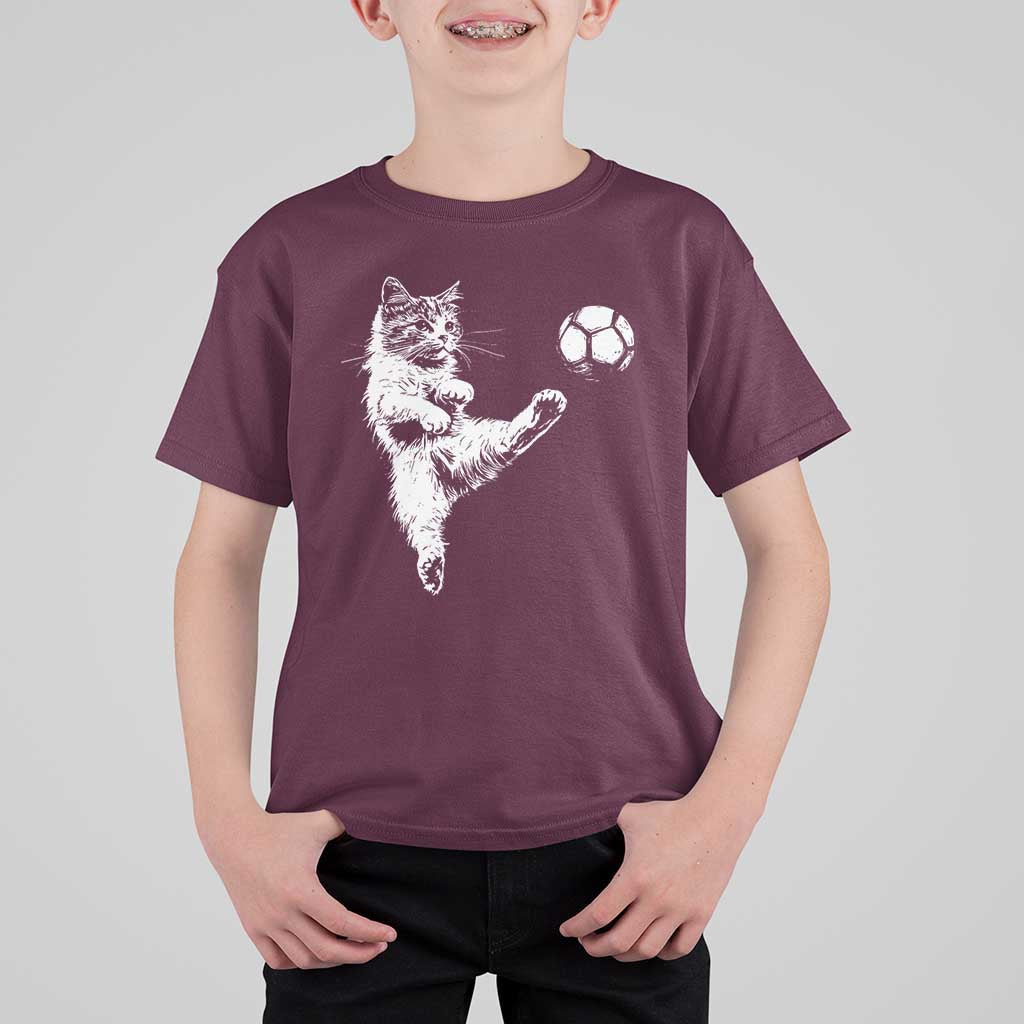 Vintage Sketch Soccer Cat Graphic T Shirt For Kid Kitten Kicking Football Sports Lover