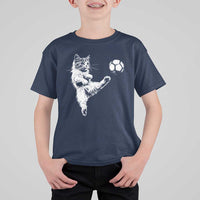 Vintage Sketch Soccer Cat Graphic T Shirt For Kid Kitten Kicking Football Sports Lover