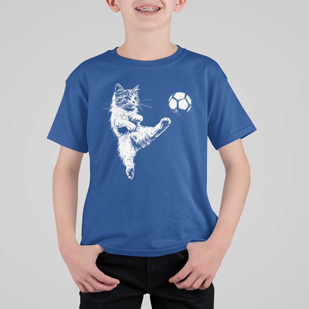 Vintage Sketch Soccer Cat Graphic T Shirt For Kid Kitten Kicking Football Sports Lover