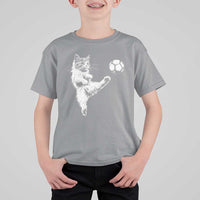 Vintage Sketch Soccer Cat Graphic T Shirt For Kid Kitten Kicking Football Sports Lover