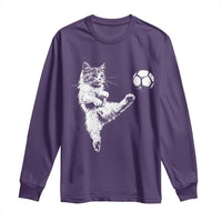 Vintage Sketch Soccer Cat Graphic Long Sleeve Shirt Kitten Kicking Football Sports Lover