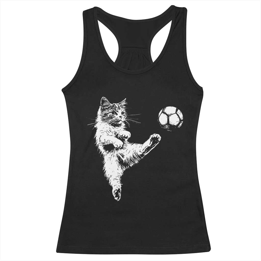 Vintage Sketch Soccer Cat Graphic Racerback Tank Top Kitten Kicking Football Sports Lover