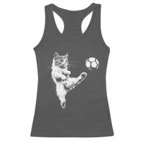 Vintage Sketch Soccer Cat Graphic Racerback Tank Top Kitten Kicking Football Sports Lover