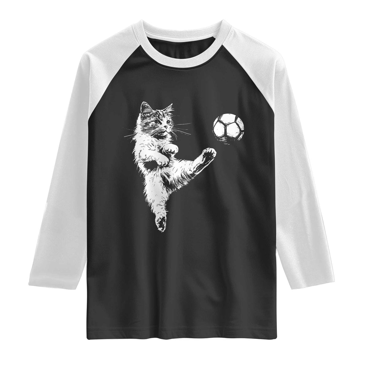 Vintage Sketch Soccer Cat Graphic Raglan Shirt Kitten Kicking Football Sports Lover